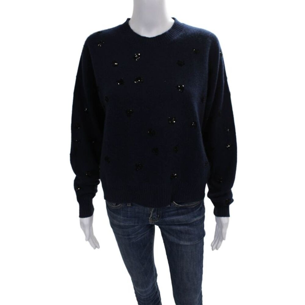 27 Miles Womens Cashmere Pullover Sweater Blue Crew Neck Long Sleeve Size M